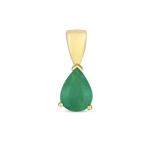 7X5mm Pear Shaped Emerald Claw Set Pendant 9ct Gold